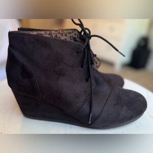Black Wedge Booties in Faux Suede